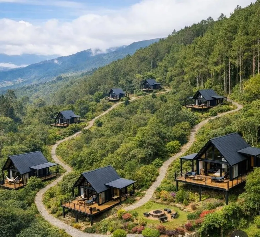 Referente: conjunto de cabañas en el paisaje